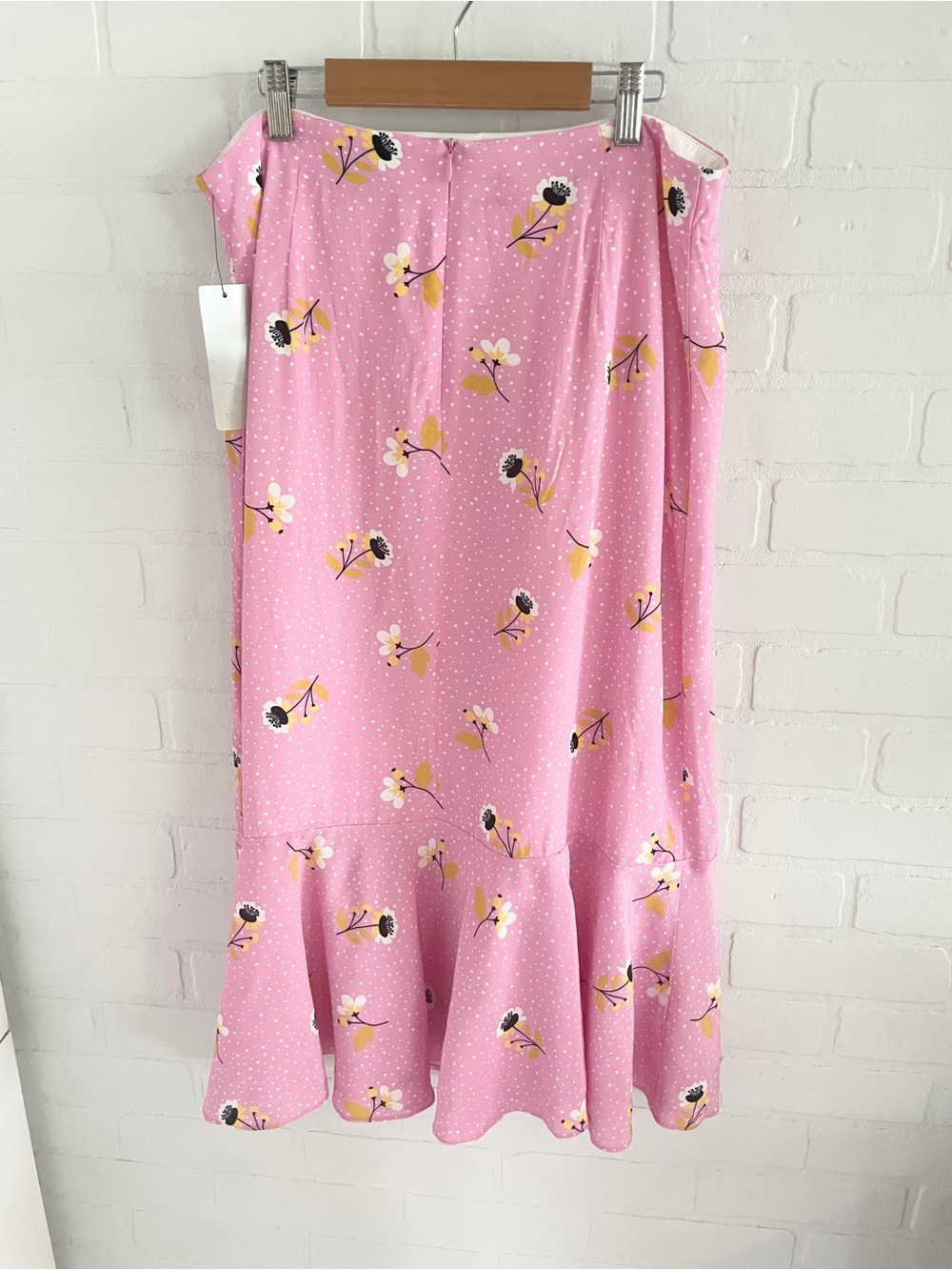 Y2K Floral Polka Dot Siren Midi Skirt Ruffle Hem NWT Tristan Lined Viscose Sz 10 - Picture 12 of 15